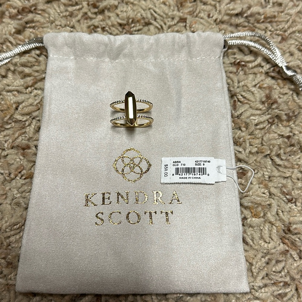 Kendra Scott Abra Gold Double Band Ring in White Crystal Size 9